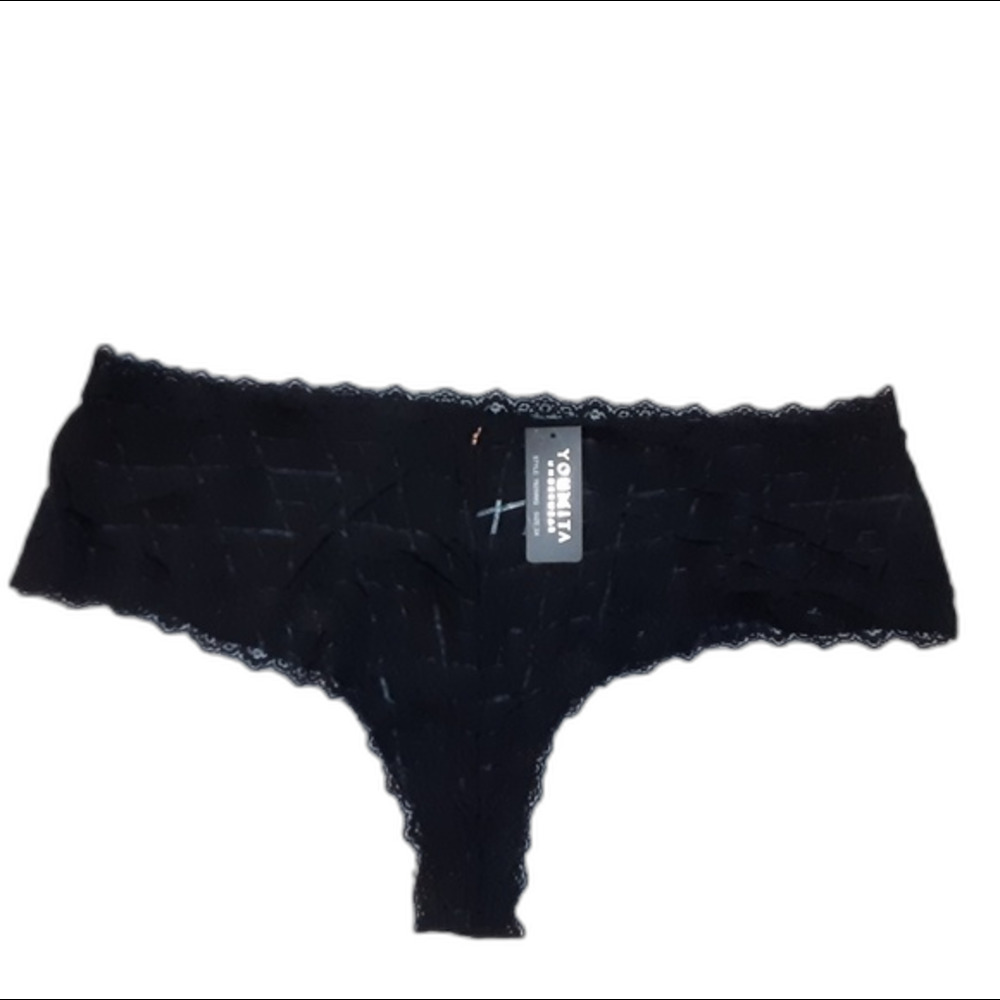 Youmita Black Soft Check 3X Jacquard Hipster Panty NWT